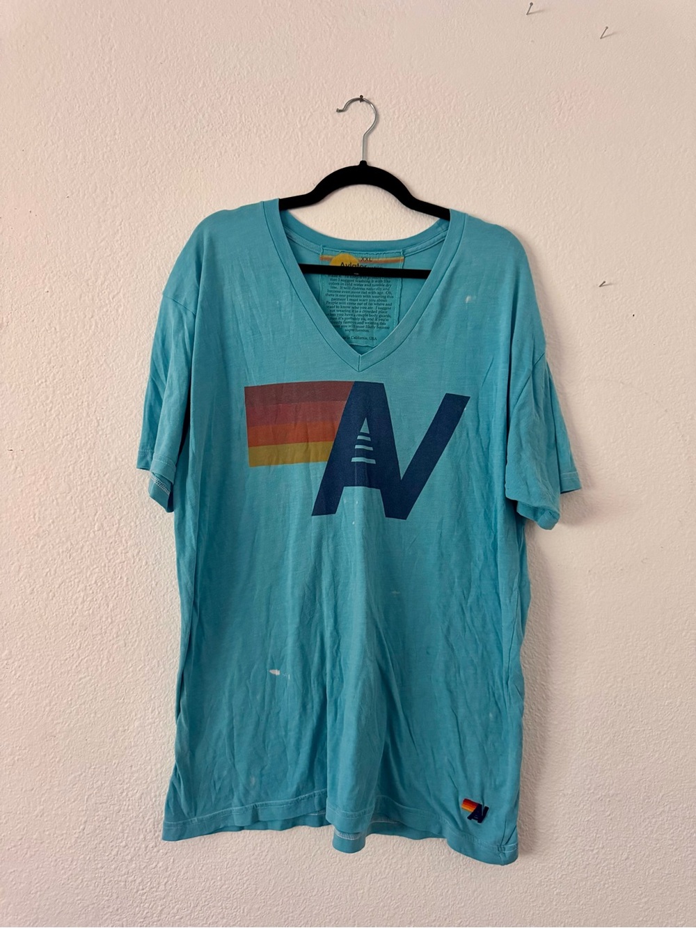 Aviator Nation Logo V-Neck Tee – Turquoise Blue – XXL